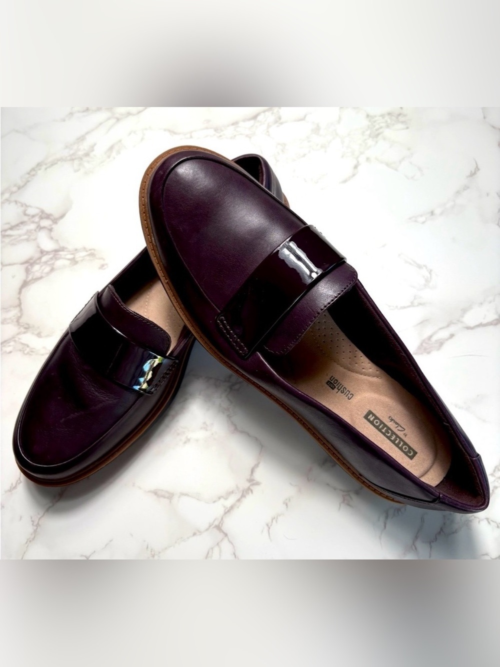 Clarks Women’s Raisie Arlie Leather Loafers-Size: 9.5-Color: Aubergine-Pre-owned